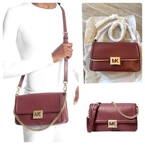 Bnwt MICHAEL KORS Sonia medium genuine leather shoulder handbag in dark cherry.